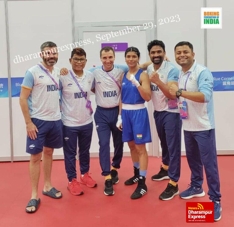Asian Games _2023 _India ‘s NIKHAT ZAREEN beats Jordan’s Hanan Nassar in just #127 #seconds to cruise into the 50kg semis.